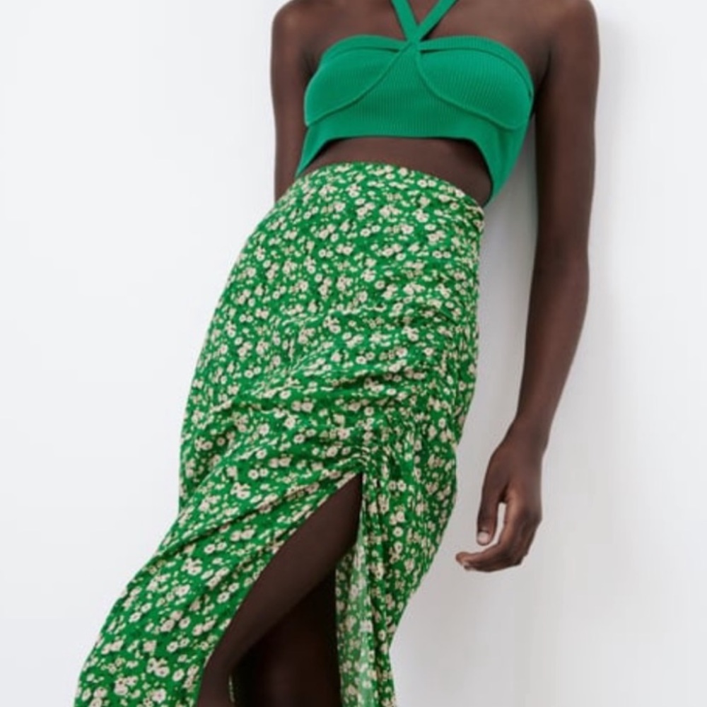 ZARA Bohemian Floral Print Gathered Maxi Skirt